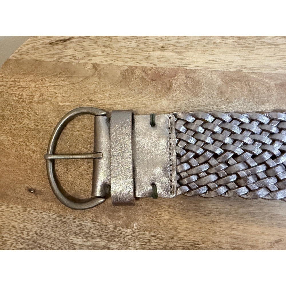 Gap Boho Metallic Silver Braided Leather Belt Wide Woven Twisted Womens Medium